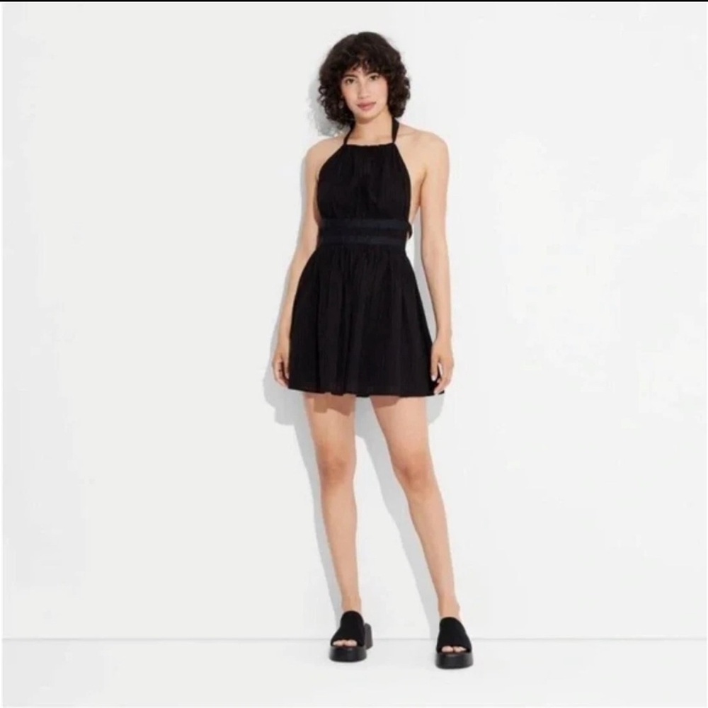 👉🏼NWT👈🏼 Wild Fable Black 100% Cotton Fit & Flare Halter Dress
